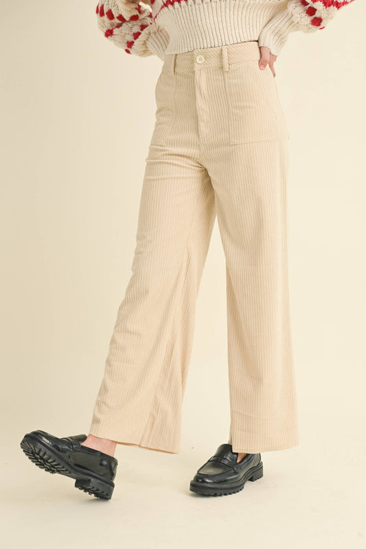 Beige Mixed Corduroy Pants