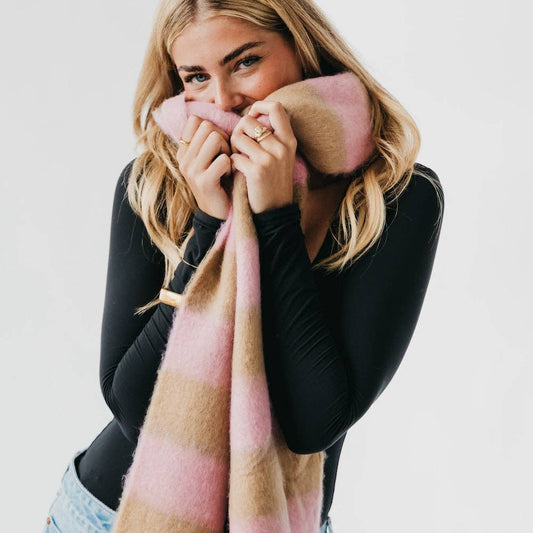 Pink & Cream Stevie Striped Tassel Scarf
