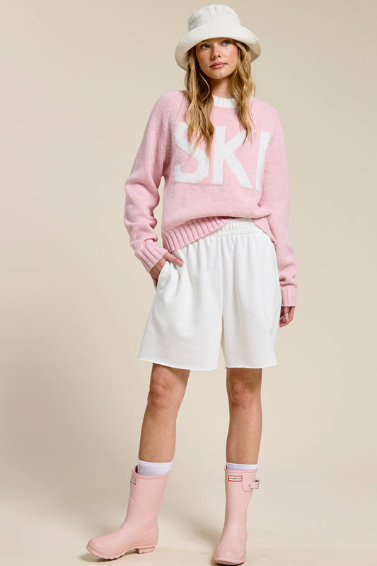 Baby Pink SKI Knit Graphic Pullover Sweater