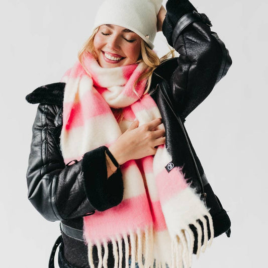 Pink & Cream Stevie Striped Tassel Scarf
