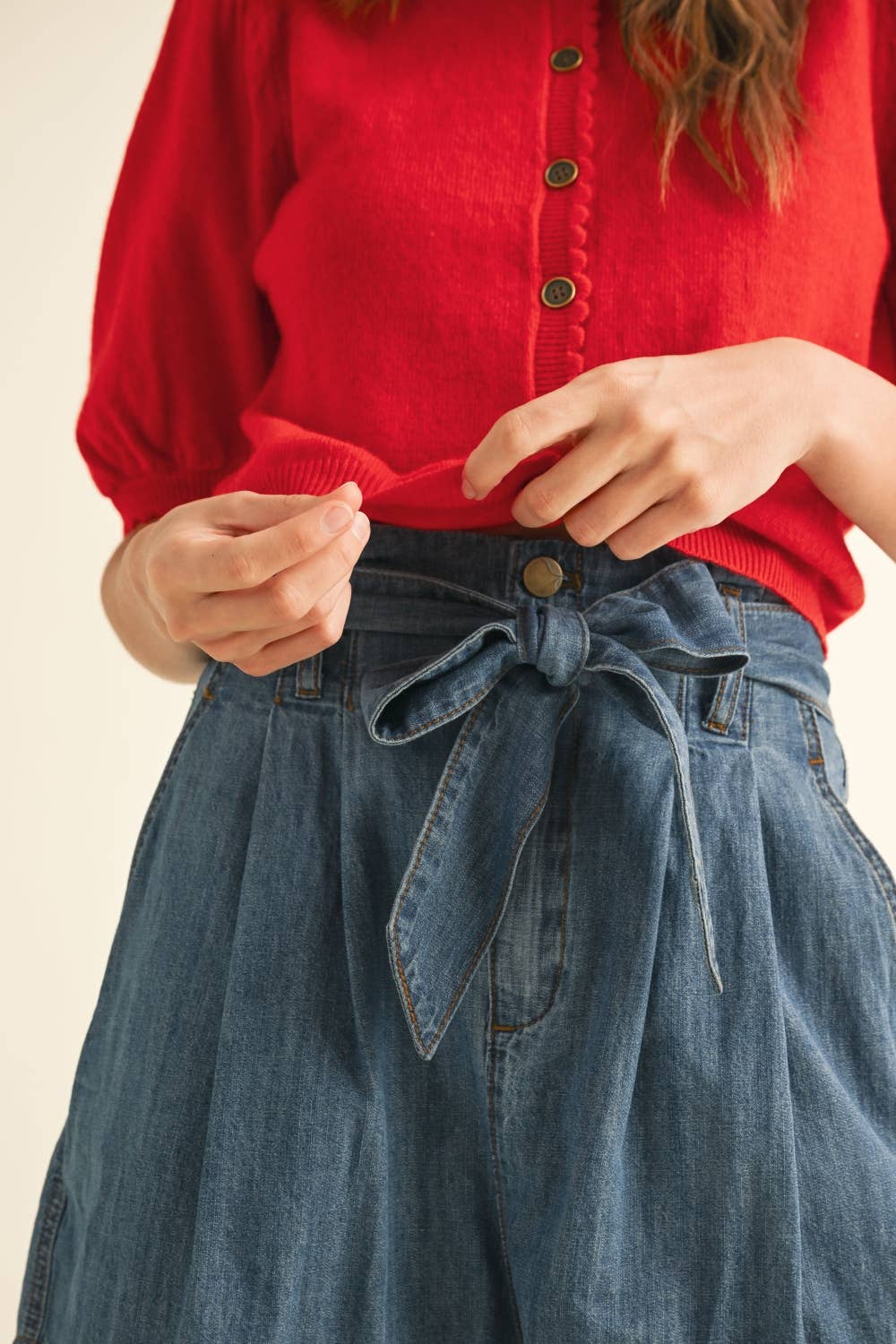 Red Puff Short Sleeve Knit Cardigan